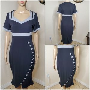 Navy Blue Vintage Style Pin Up Dress - Size Large